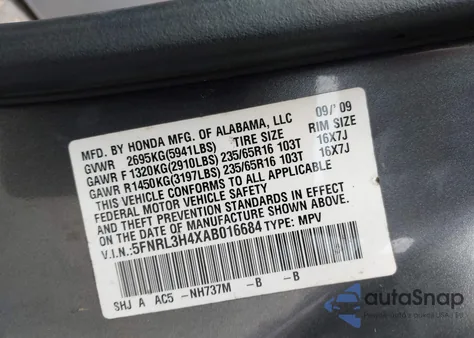 2010 Honda Odyssey Ex z USA, uszkodzony, nr VIN 5FNRL3H4XAB016684